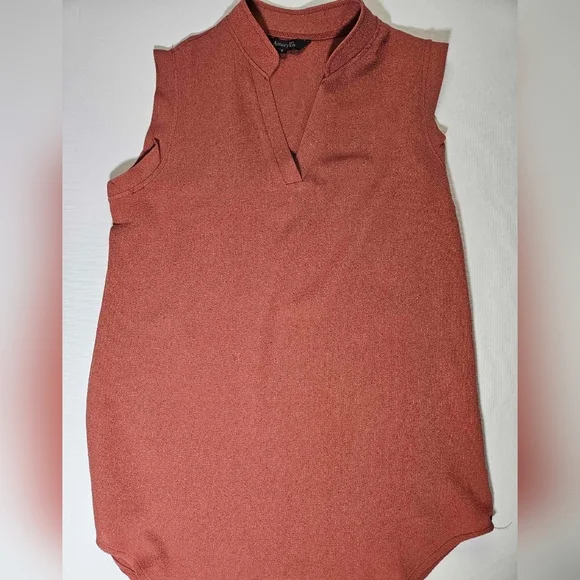 AMARYLLIS Women's V Neck Sleeveless Blouse High Collar Rose Gold Color‎ SMALL - Picture 7 of 7